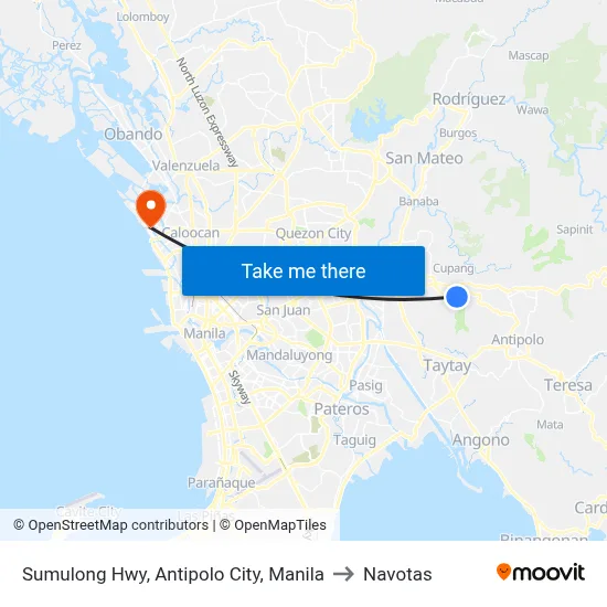 Sumulong Hwy, Antipolo City, Manila to Navotas map