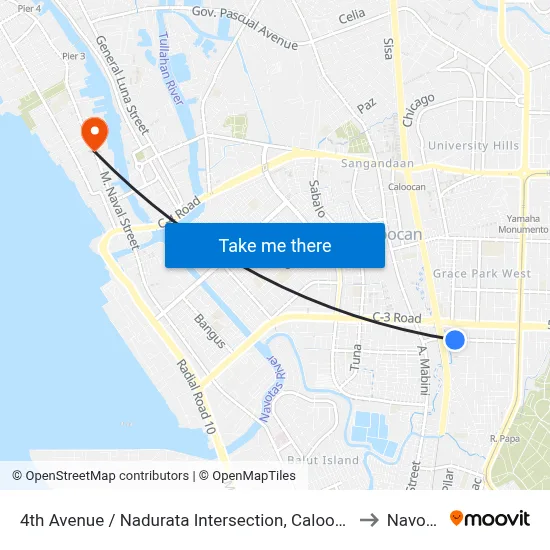 4th Avenue / Nadurata Intersection, Caloocan City to Navotas map