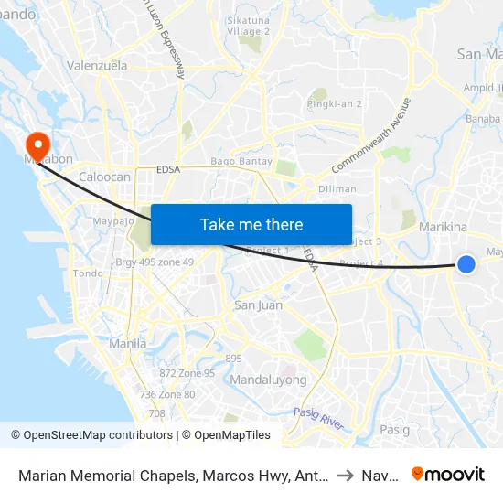 Marian Memorial Chapels, Marcos Hwy, Antipolo City, Manila to Navotas map