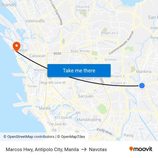 Marcos Hwy, Antipolo City, Manila to Navotas map