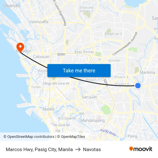 Marcos Hwy, Pasig City, Manila to Navotas map
