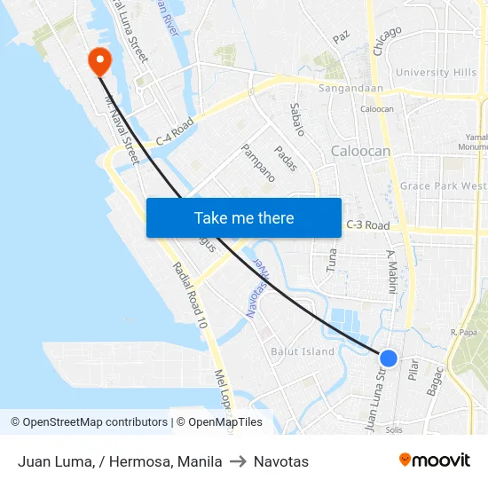 Juan Luma, / Hermosa, Manila to Navotas map
