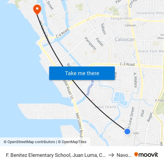 F. Benitez Elementary School, Juan Luma, Caloocan City to Navotas map