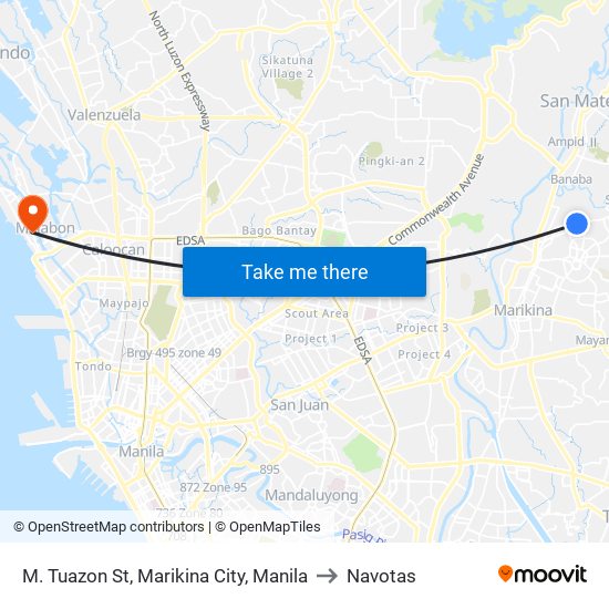 M. Tuazon St, Marikina City, Manila to Navotas map