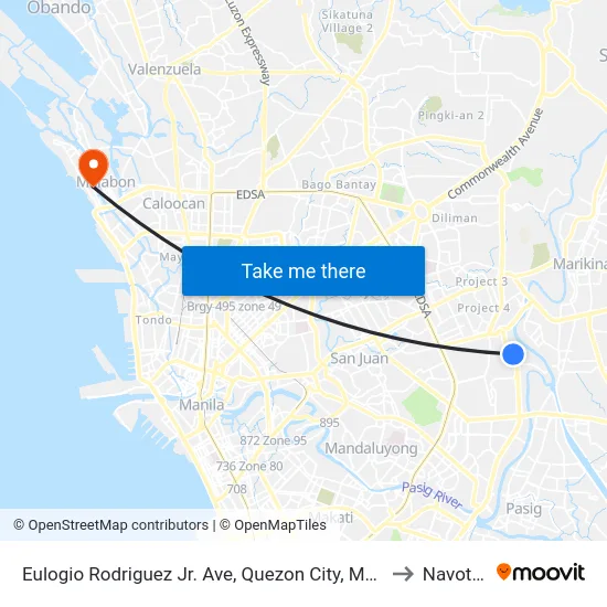 Eulogio Rodriguez Jr. Ave, Quezon City, Manila to Navotas map