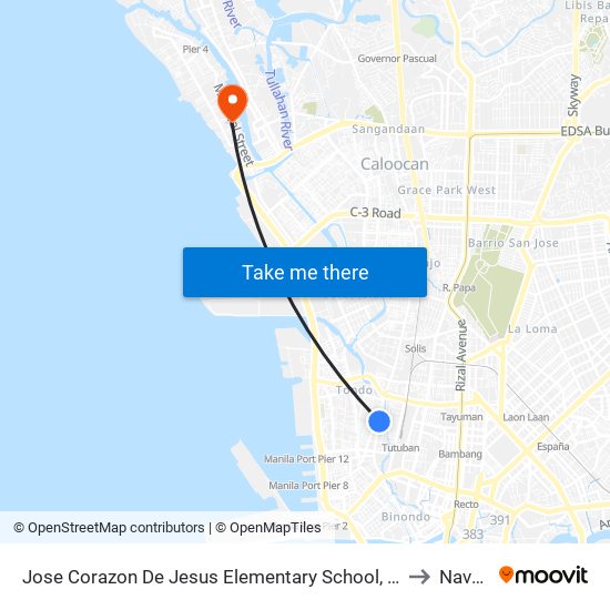 Jose Corazon De Jesus Elementary School, Juan Luma, Manila to Navotas map