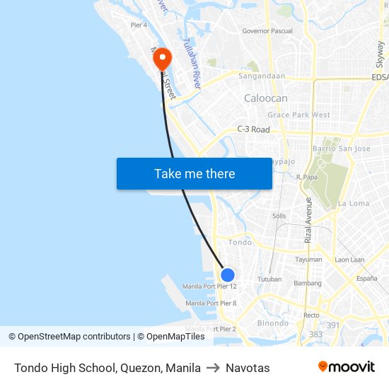 Tondo High School, Quezon, Manila to Navotas map
