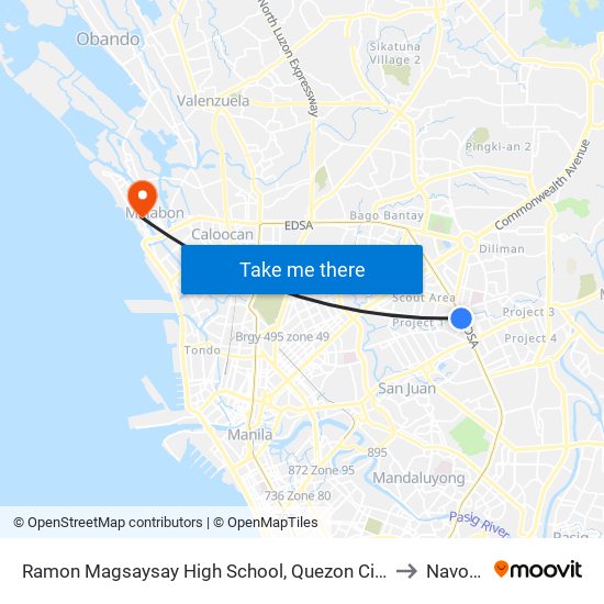 Ramon Magsaysay High School, Quezon City, Manila to Navotas map