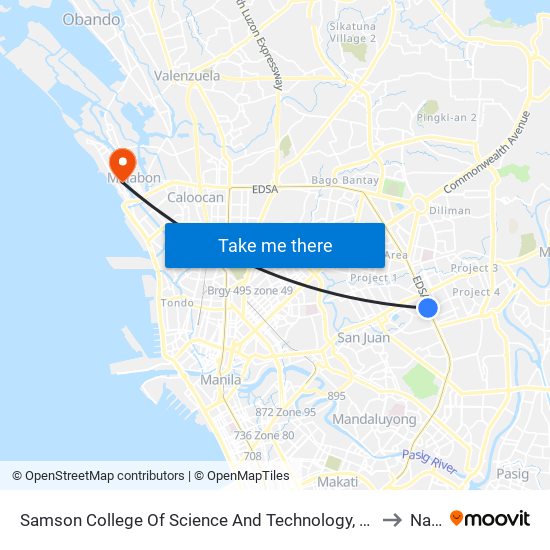 Samson College Of Science And Technology, Epifanio De Los Santos Av, Quezon City, Manila to Navotas map