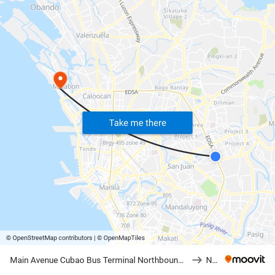 Main Avenue Cubao Bus Terminal Northbound, Edsa, Epifanio De Los Santos Av, Quezon City, Manila to Navotas map