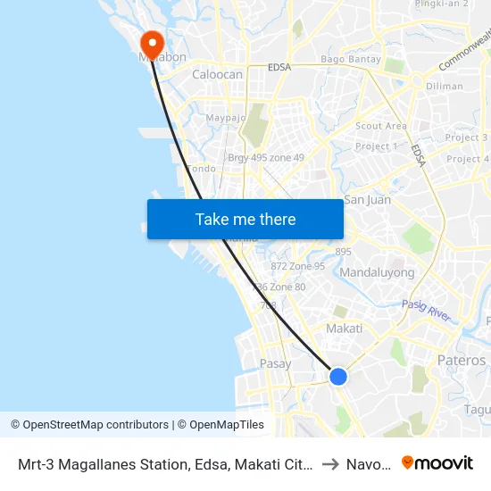 Mrt-3 Magallanes Station, Edsa, Makati City, Manila to Navotas map