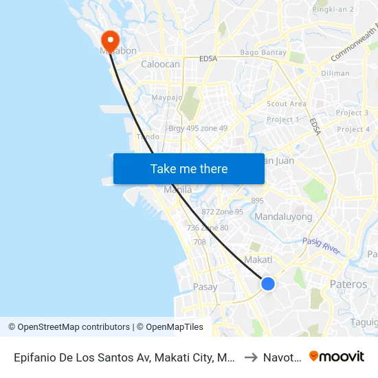 Epifanio De Los Santos Av, Makati City, Manila to Navotas map