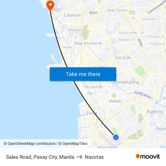 Sales Road, Pasay City, Manila to Navotas map