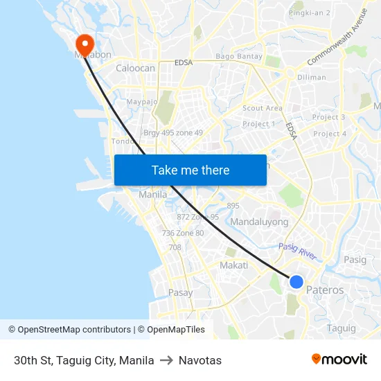 30th St, Taguig City, Manila to Navotas map