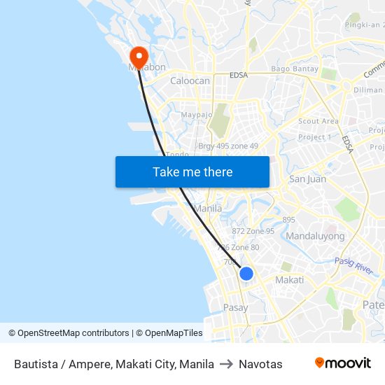 Bautista / Ampere, Makati City, Manila to Navotas map