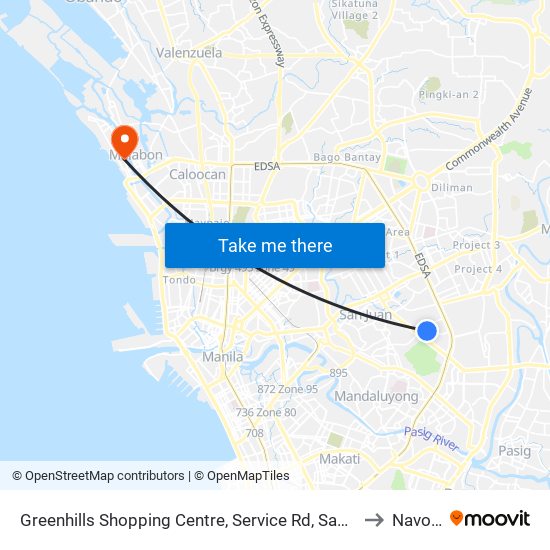 Greenhills Shopping Centre, Service Rd, San Juan, Manila to Navotas map