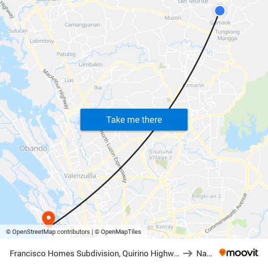 Francisco Homes Subdivision, Quirino Highway, City Of San Jose Del Monte to Navotas map