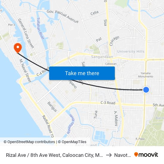 Rizal Ave / 8th Ave West, Caloocan City, Manila to Navotas map
