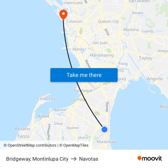 Bridgeway, Montinlupa City to Navotas map