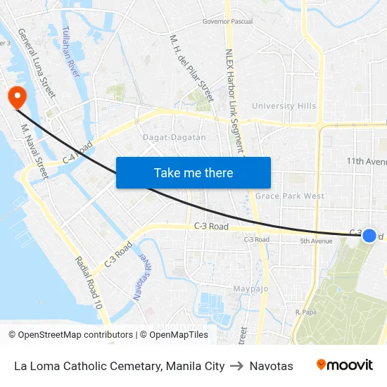 La Loma Catholic Cemetary, Manila City to Navotas map