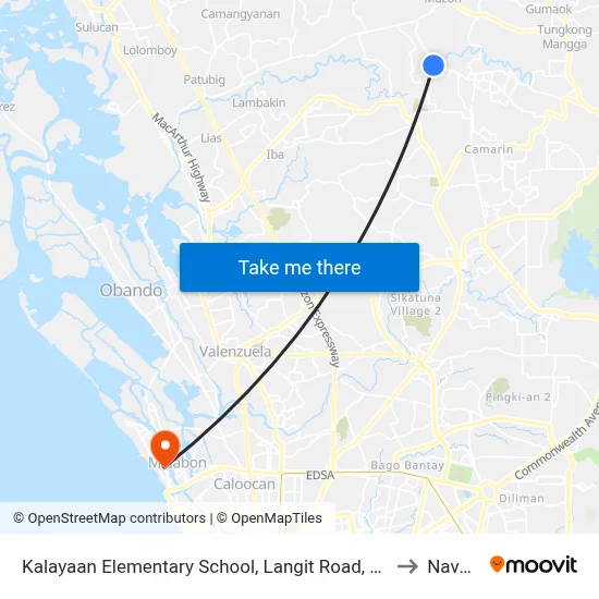 Kalayaan Elementary School, Langit Road, Caloocan City to Navotas map