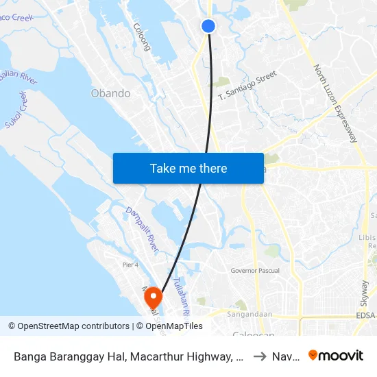Banga Baranggay Hal, Macarthur Highway, City Of Meycauayan to Navotas map