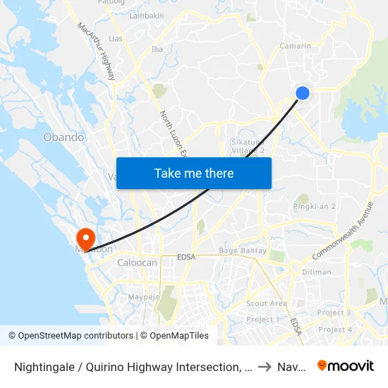 Nightingale / Quirino Highway Intersection, Caloocan City to Navotas map