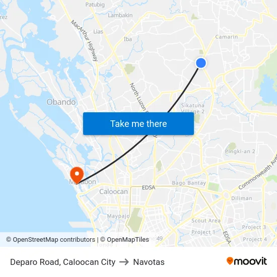 Deparo Road, Caloocan City to Navotas map
