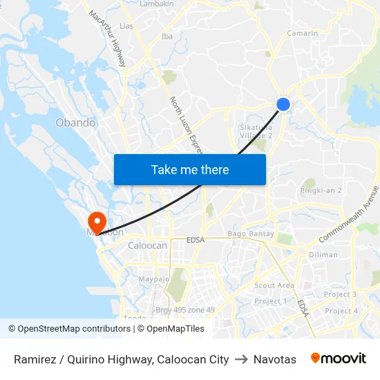 Ramirez / Quirino Highway, Caloocan City to Navotas map