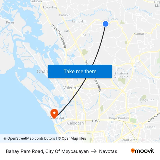 Bahay Pare Road, City Of Meycauayan to Navotas map
