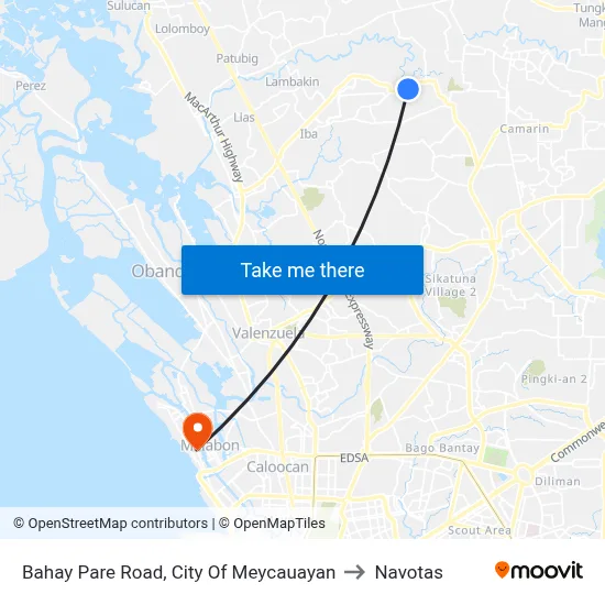 Bahay Pare Road, City Of Meycauayan to Navotas map