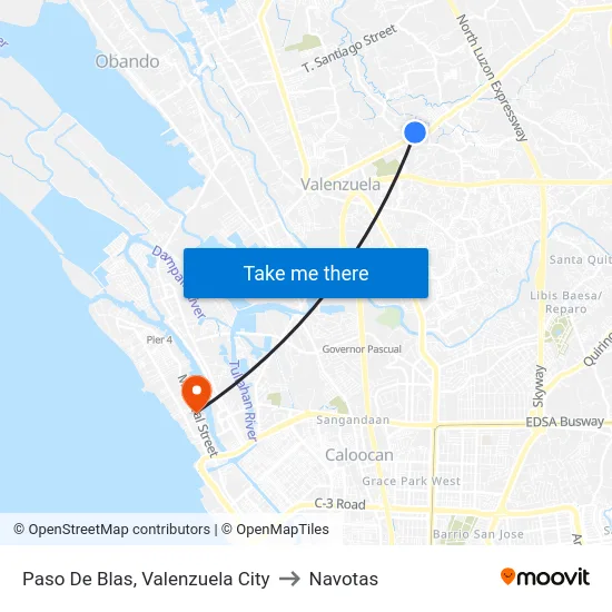 Paso De Blas, Valenzuela City to Navotas map