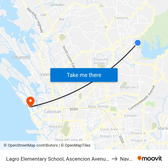 Lagro Elementary School, Ascencion Avenue, Quezon City to Navotas map