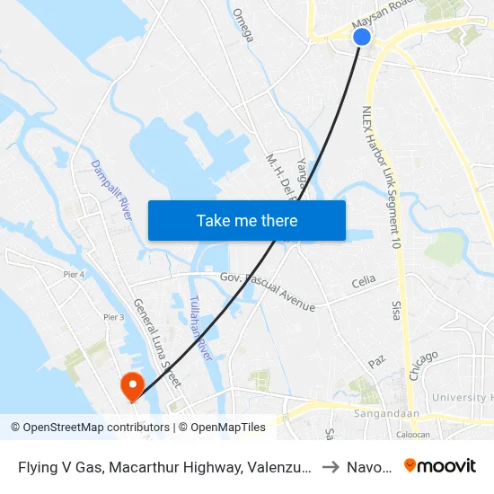 Flying V Gas, Macarthur Highway, Valenzuela City to Navotas map