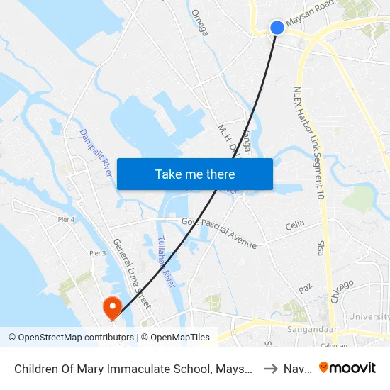 Children Of Mary Immaculate School, Maysan Road, Valenzuela City to Navotas map