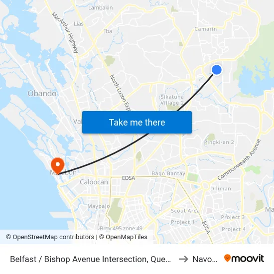 Belfast / Bishop Avenue Intersection, Quezon City to Navotas map