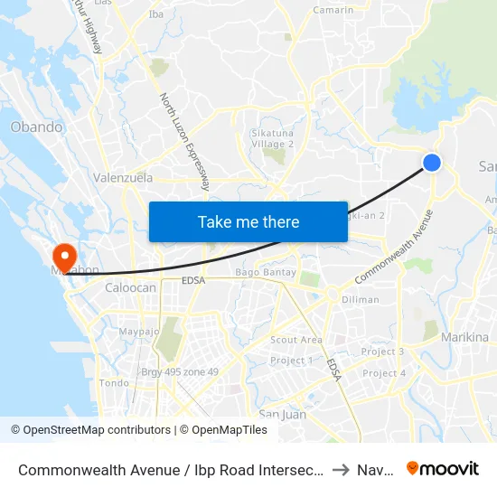 Commonwealth Avenue / Ibp Road Intersection, Quezon City to Navotas map