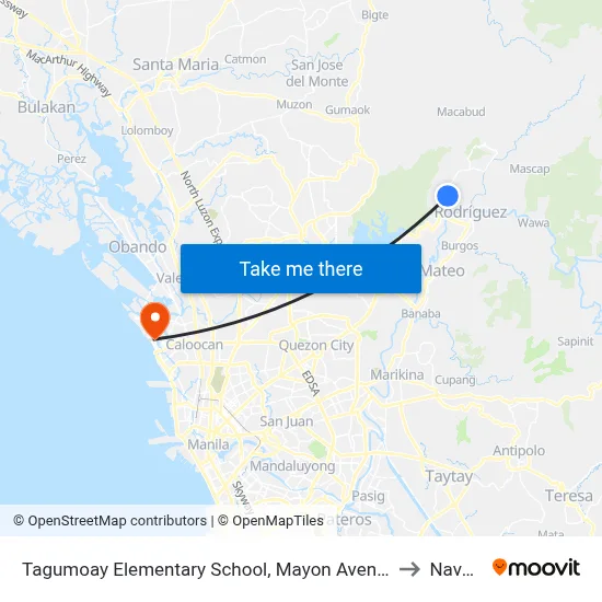 Tagumoay Elementary School, Mayon Avenue, Rodriguez to Navotas map