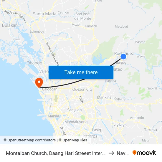 Montalban Church, Daang Hari Streeet Intersection, Rodriguez to Navotas map