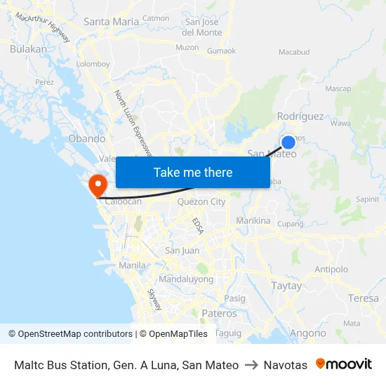 Maltc Bus Station, Gen. A Luna, San Mateo to Navotas map