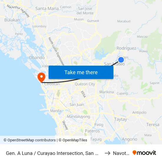 Gen. A Luna / Curayao Intersection, San Mateo to Navotas map