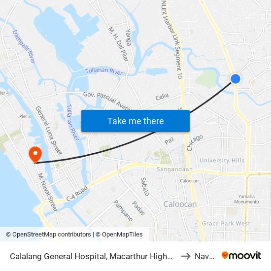 Calalang General Hospital, Macarthur Highway, Malabon City to Navotas map