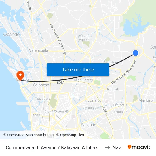 Commonwealth Avenue / Kalayaan A Intersection, Quezon City to Navotas map