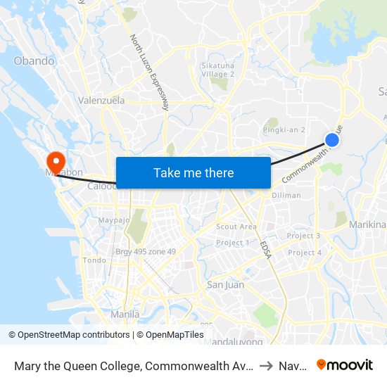 Mary the Queen College, Commonwealth Avenue, Quezon City to Navotas map