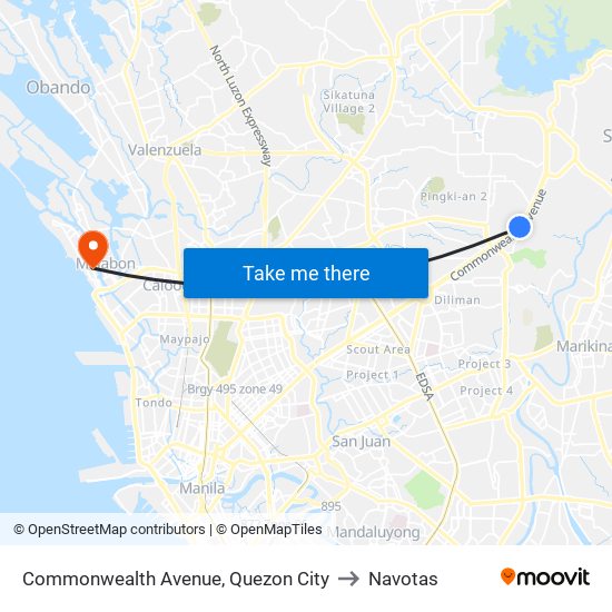 Commonwealth Avenue, Quezon City to Navotas map