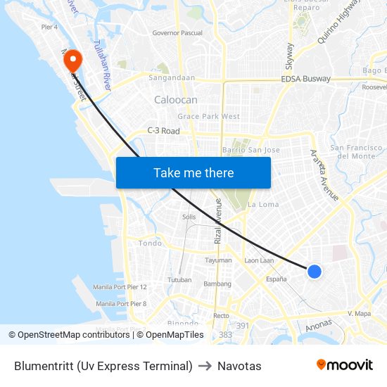Blumentritt (Uv Express Terminal) to Navotas map