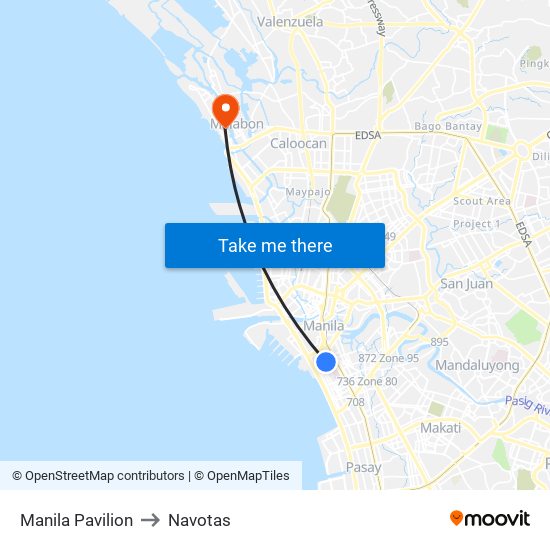 Manila Pavilion to Navotas map