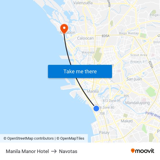 Manila Manor Hotel to Navotas map