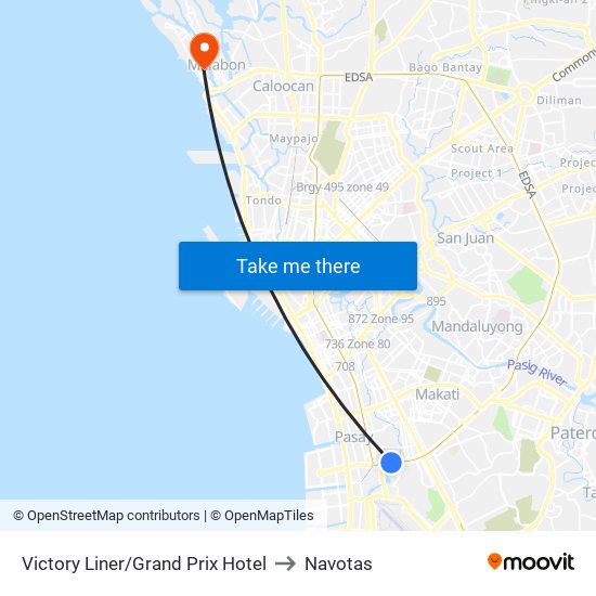 Victory Liner/Grand Prix Hotel to Navotas map