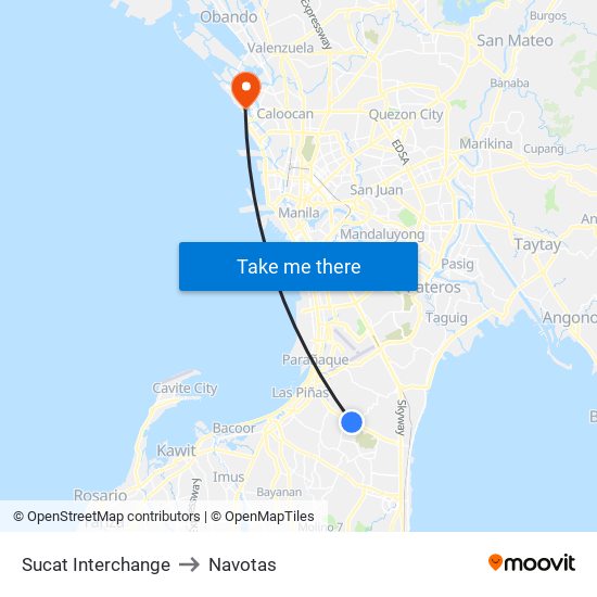 Sucat Interchange to Navotas map